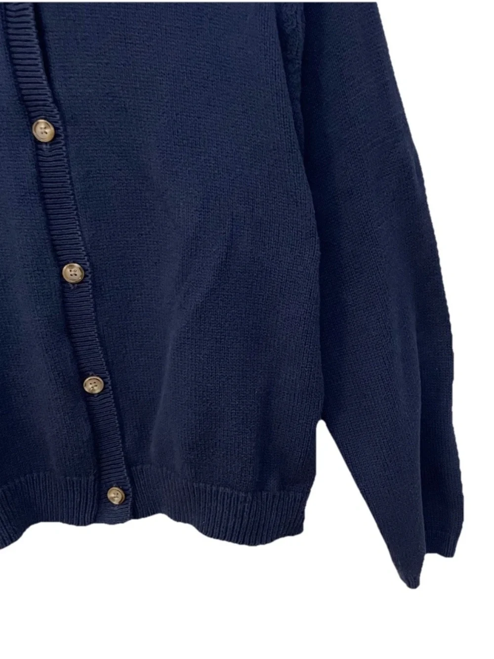 Lands' End  End Navy Cardigan Sweater Medium 100% Cotton Collar Oversized - Picture 7 of 10